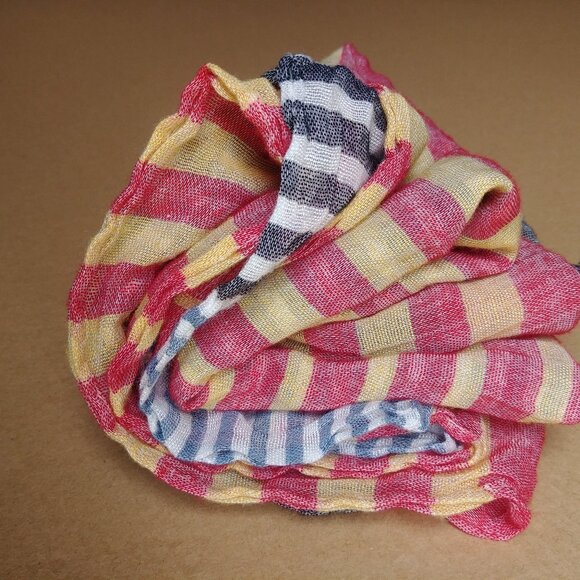 4/$20 Lightweight infinity scarf blue red yellow black white stripes - Picture 4 of 9